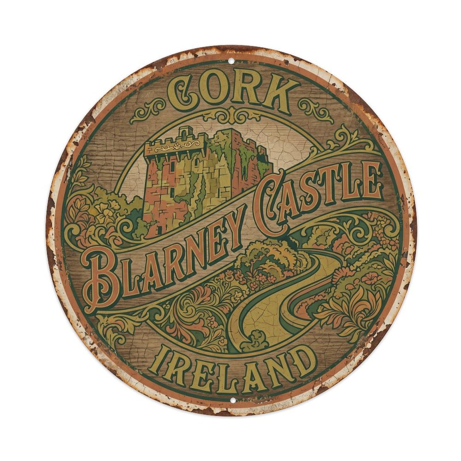 Vintage Travel Cork Ireland Artwork Metal Tin Sign Plaque Wall Decor for Cafe, Club, Garden Round Metal Poster 8x8Inch