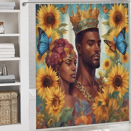 2Pcs Afro Black King Queen Romantic Love Bathroom Sets with Shower Curtain and Rugs  African American Couplebutterfly Shower Curtain Sets with Rugs disponible en Yaxa Costa Rica