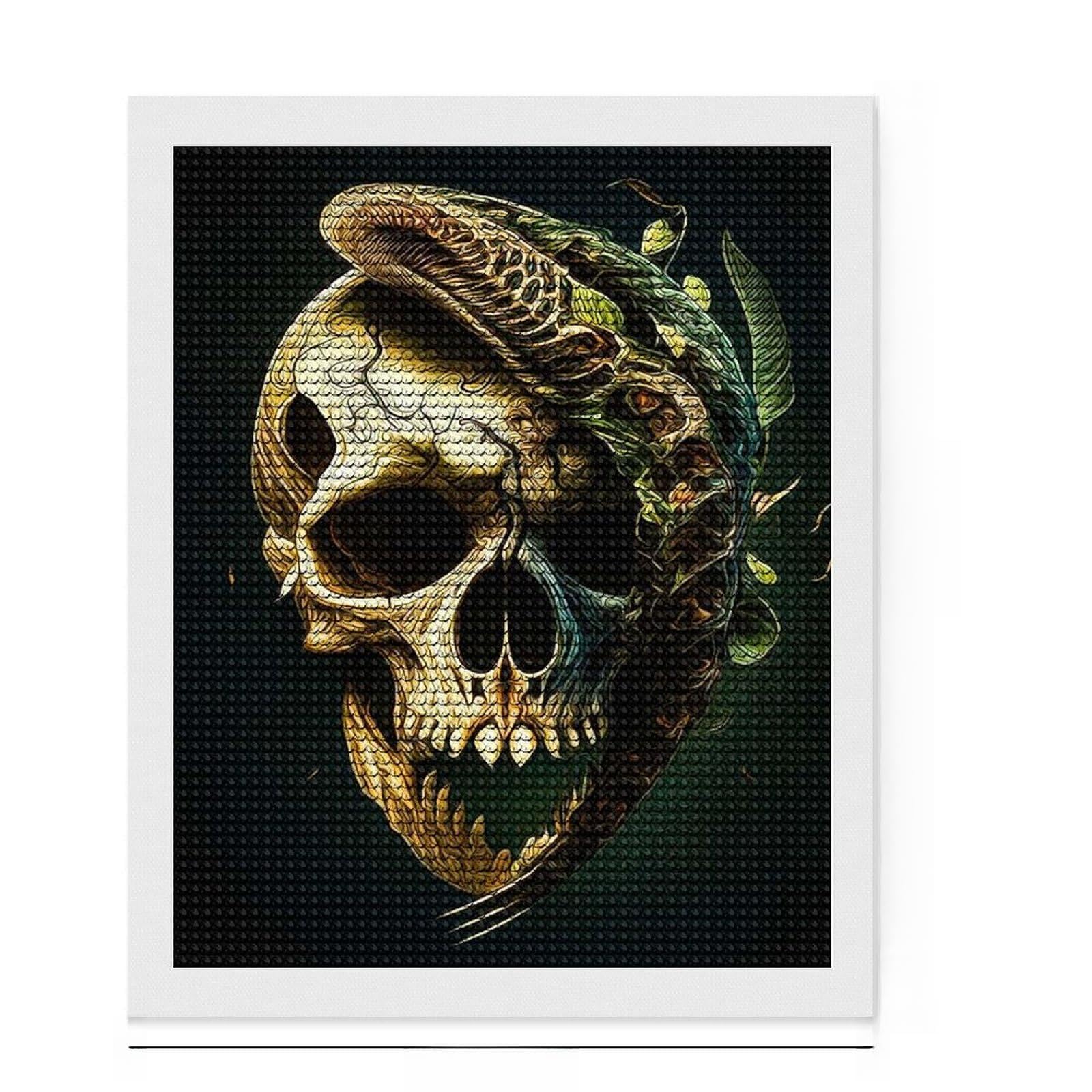 Junmoney Skull Round Drill Diamond Painting 16"x20", Stress Relief Craft, Aesthetic Room Decor, for Adults, Festive Craft Gift