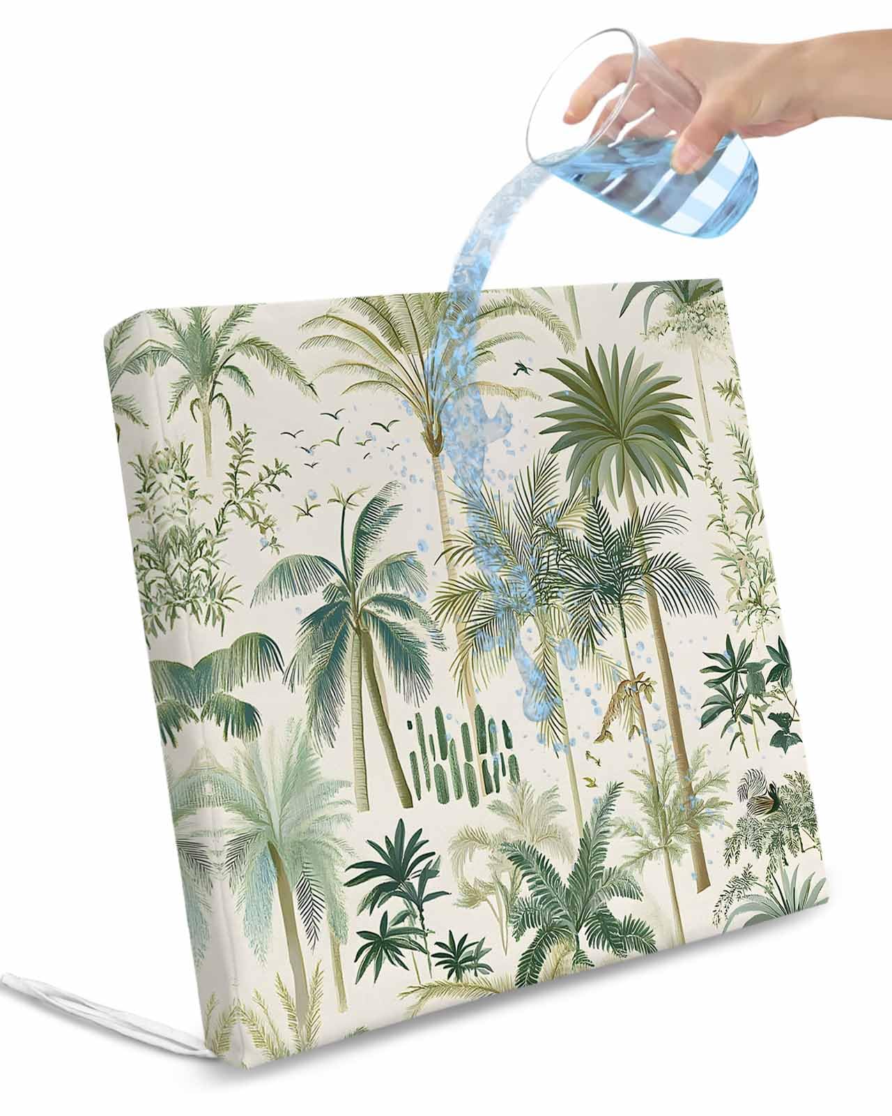 2 Pack Green Palm Trees Waterproof Cushion Covers with Ties, Outdoor Patio Chaise Lounge Chair Seat Cushion Slip Covers Replacement(Only Cover) Tropical Summer Botanical 22