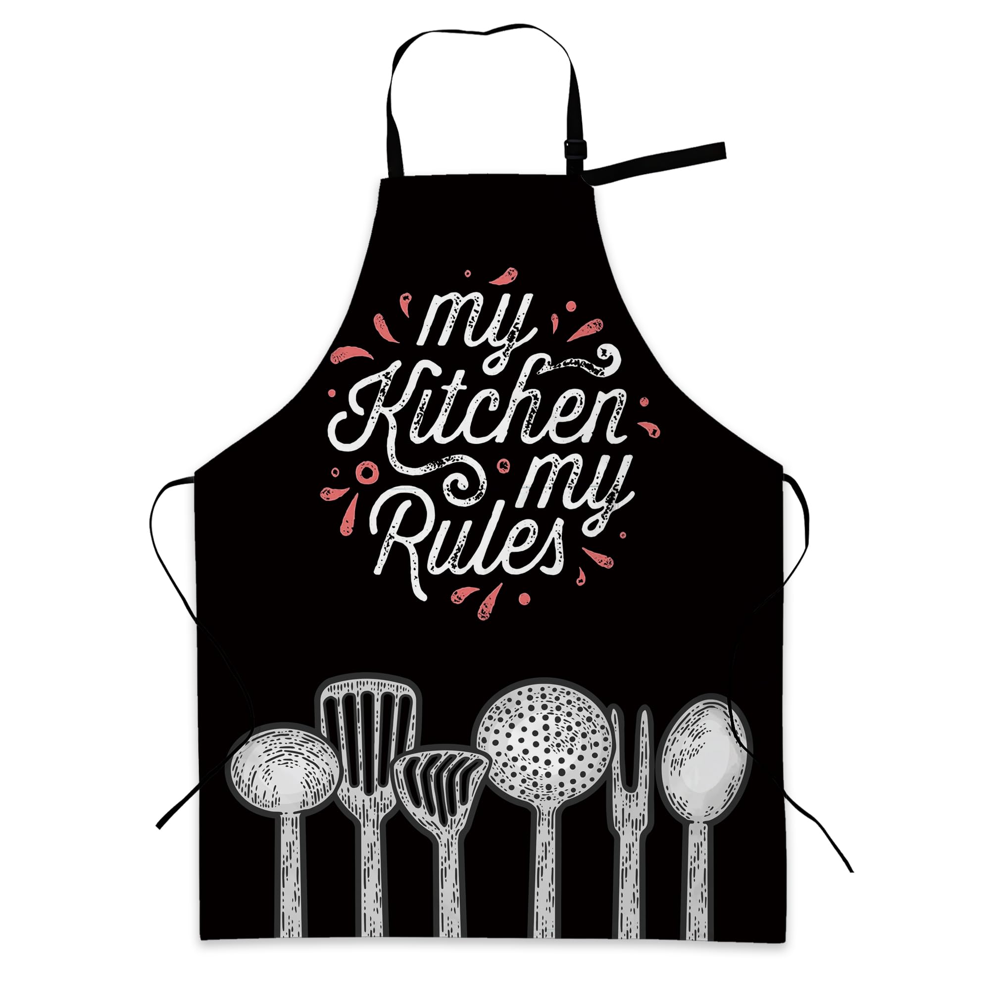 BILANGCE Chef Apron with 2 Pockets, My Kitchen My Rules Waterproof Adjustable Apron for Kitchen, Gardening, Restaurant, Barbecue, Coffee 28x34 Inches