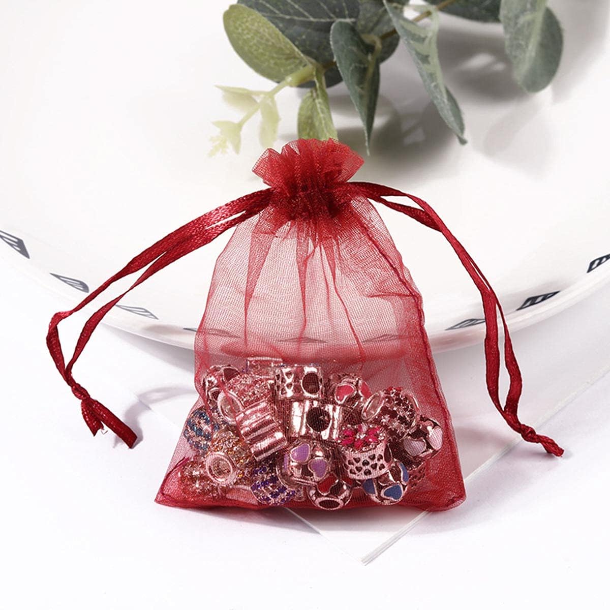 5x7 Inch Sheer Organza Gift Bags with Drawstring,Set of 100 Wine image 5