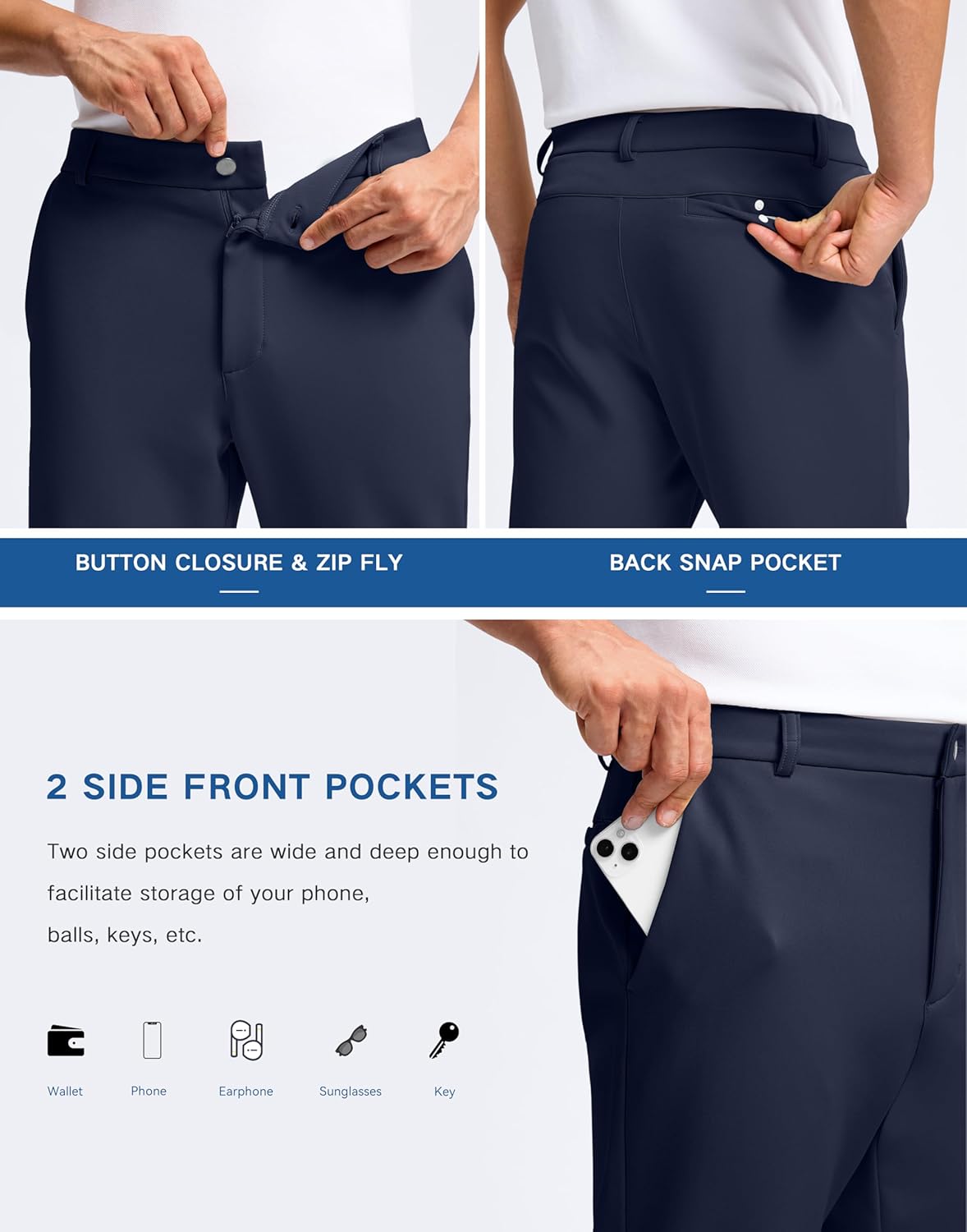 Pudolla Men's Fleece Lined Golf Pants 30"/32" Warm Comfy Dress Winter Water Resistant Pants Cold Weather Casual Trousers - Image 5