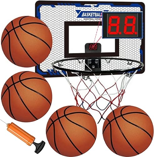 Aro de baloncesto para interiores, aro de baloncesto con 4 bolas y marcador electrónico, aro de baloncesto sobre la puerta, juego de baloncesto