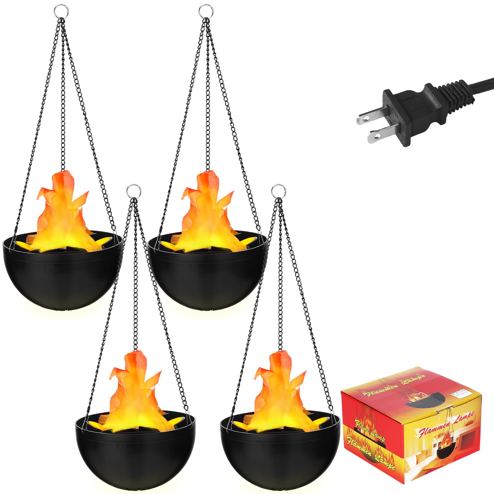 4 Pcs Halloween 3D Fake Fire Lamp 110vArtificial Hanging LED campfire Light