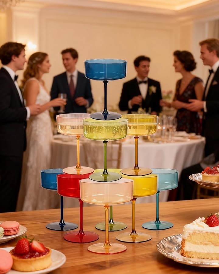 Ciaell 12PCS Plastic Martini Glasses - 10 Oz Colored Disposable Coupe Glasses with Stem - Heavy Duty Margarita Cups for Bars, Cocktails, Whiskey, Parties & Wedding - image 5