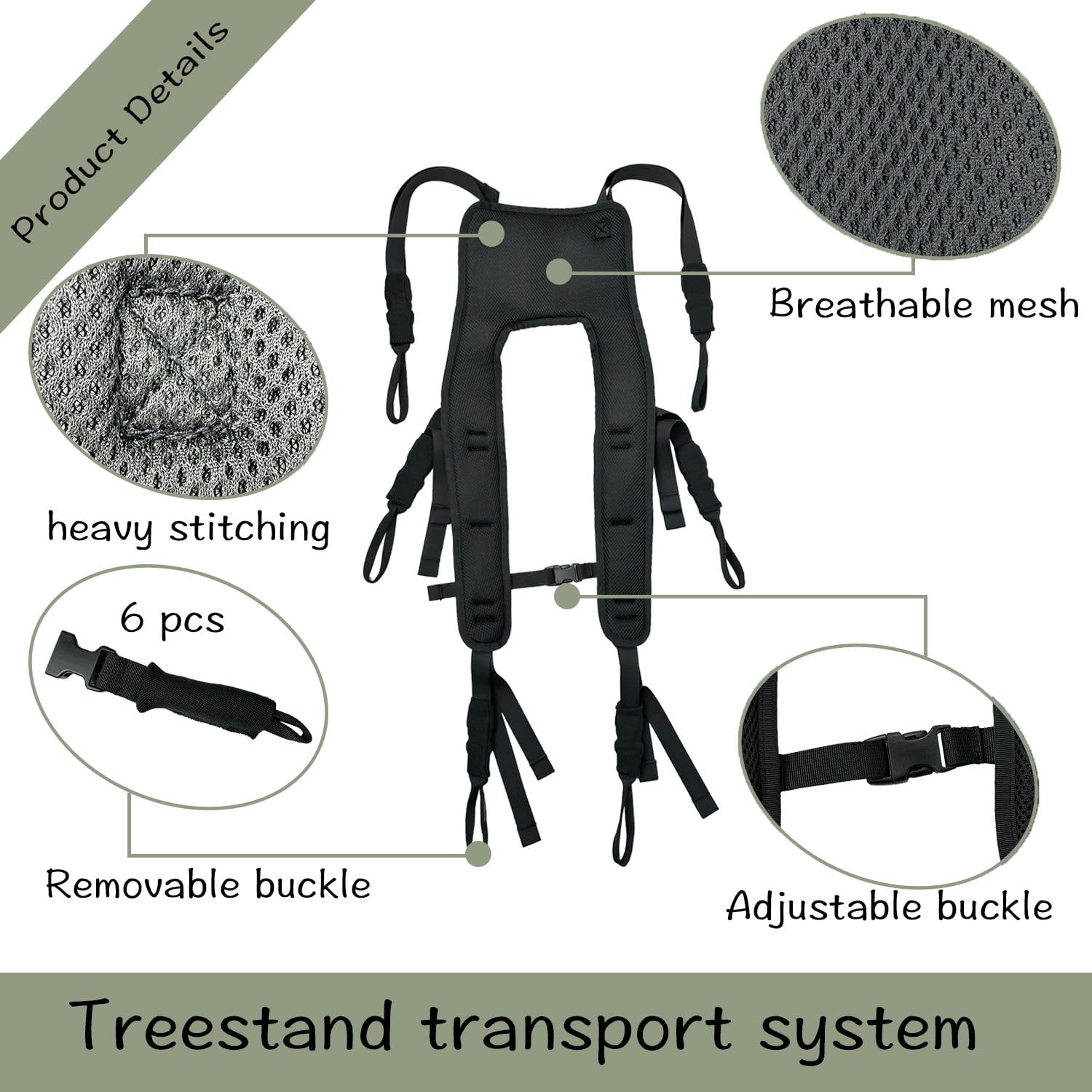 Tree Stand Backpack Straps Treestand Transport System Lightweight Universal Climber Carrier Shoulder System Comfortable Deer Hunting Climbing Carrying Pack Fits Most Tree Stands Black