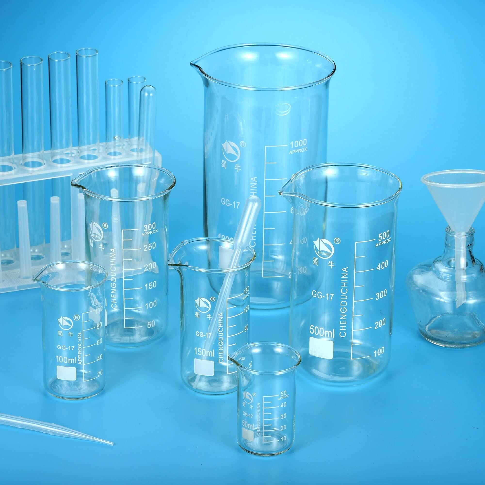 Zlewka laboratoryjna z dziobkiem, Wysoka zlewka ze szkła borokrzemowego, 2 szt., 25-1000 ml, skala z podziałką, wylewka(400ml)
