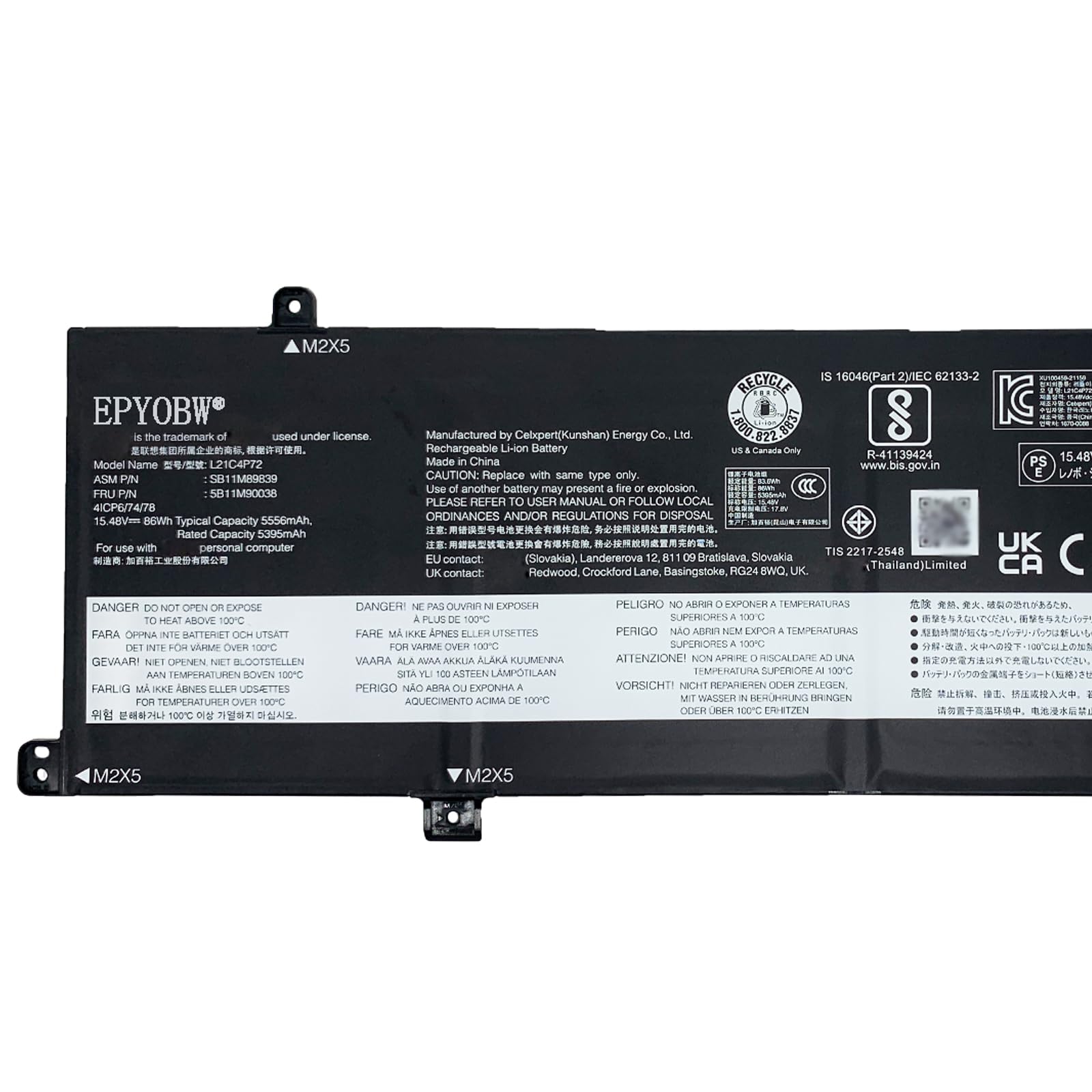 EPYOBW L21C4P72 Laptop Battery 86Wh 5556mAh 15.48V