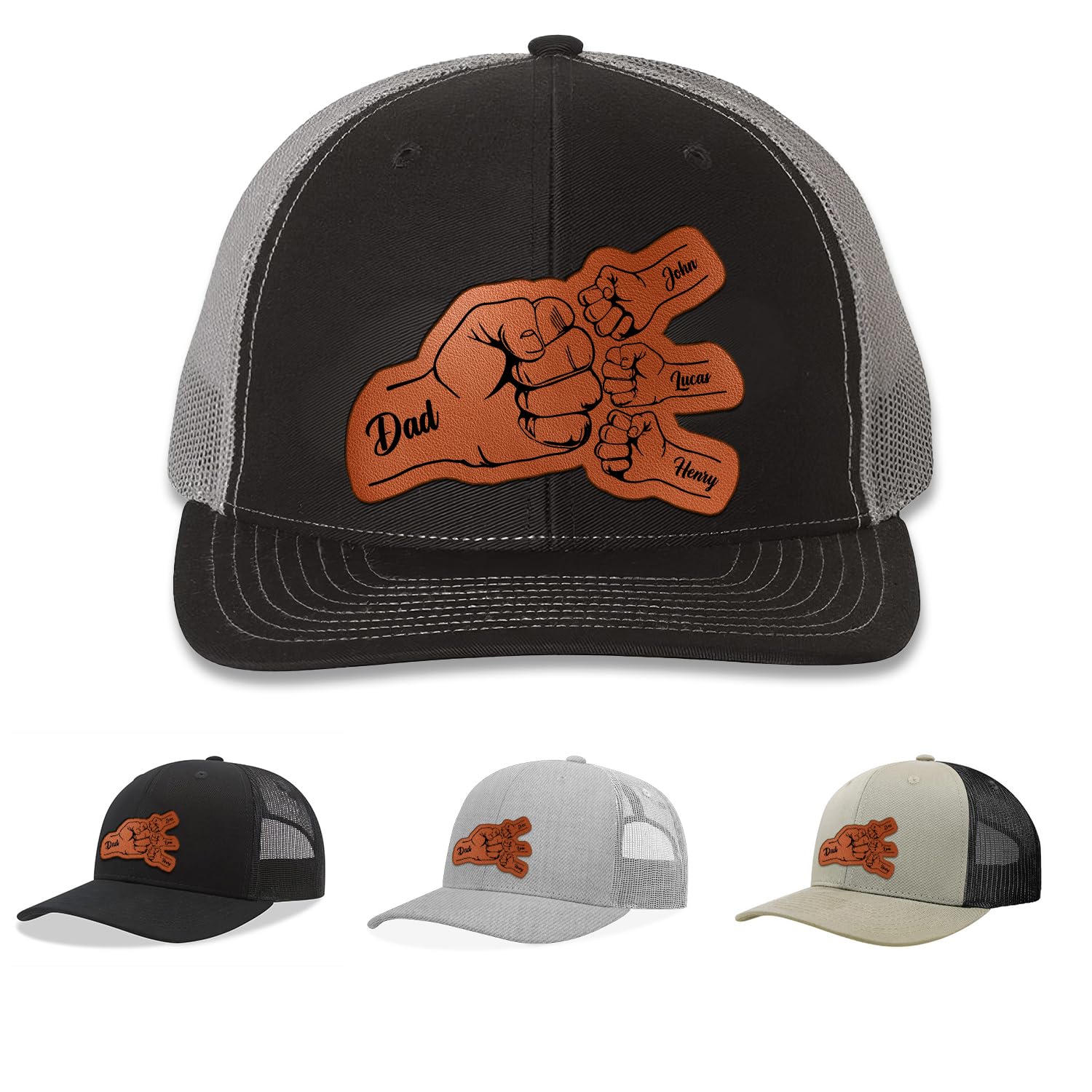 Personalized Dad Fist Bump Hat, Custom Trucker Hat with Kid Names, Fist Bump Dad Hat with Kids, for Dad, Grandpa
