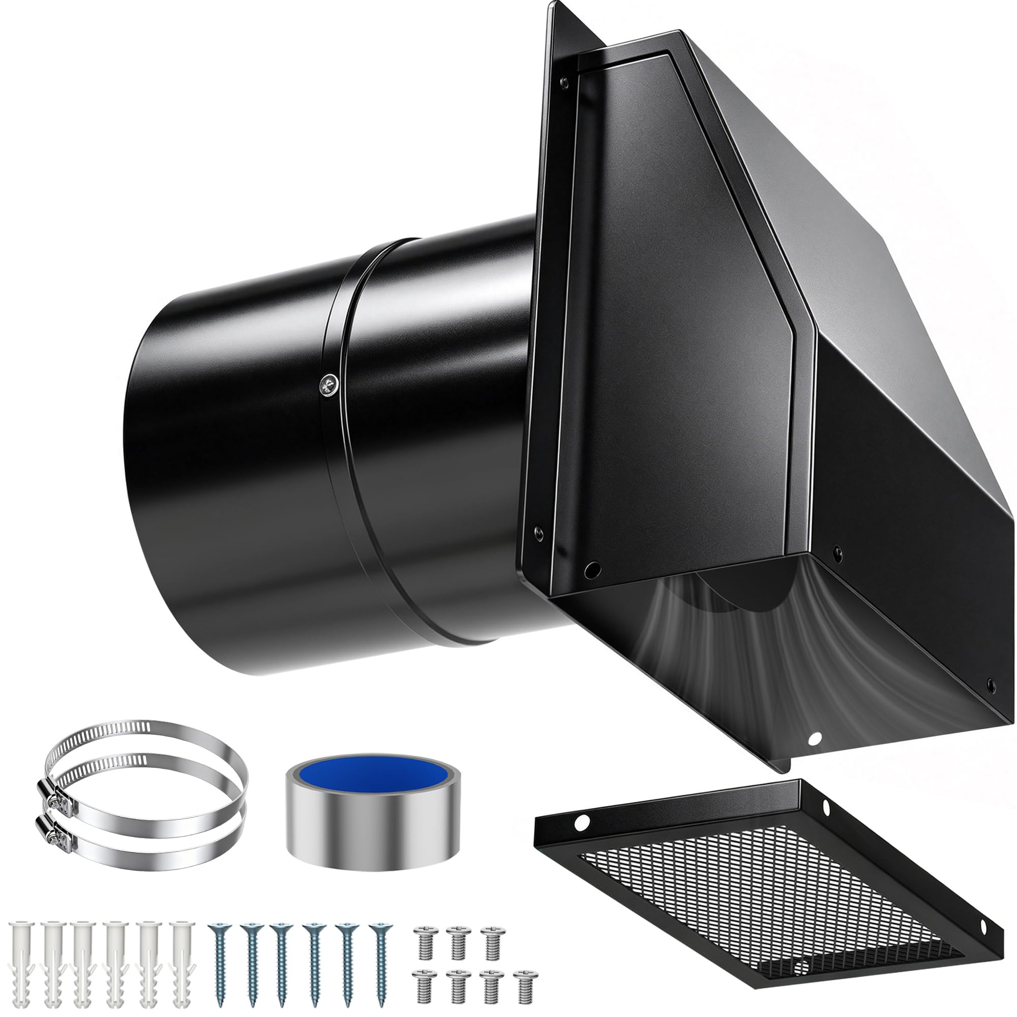 8 Inch Wall Vent Cover with Removable Screen and Damper, Black