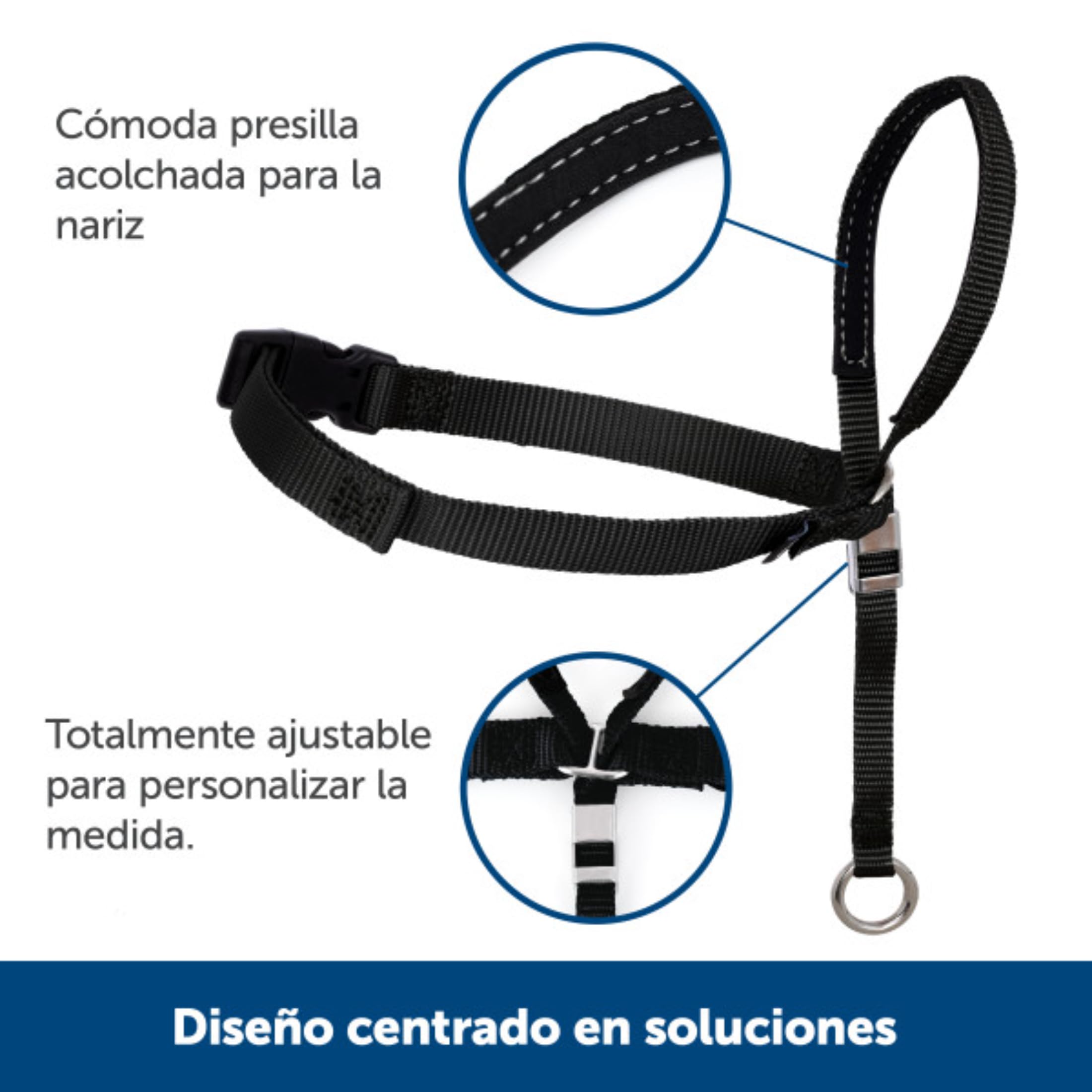 PetSafe Easy Walk – Bozal para Perros, Collar de Cabeza Antitirones para Perros, Ajustable, Acolchado, con Correa De Paseo Incluida, Negro, M