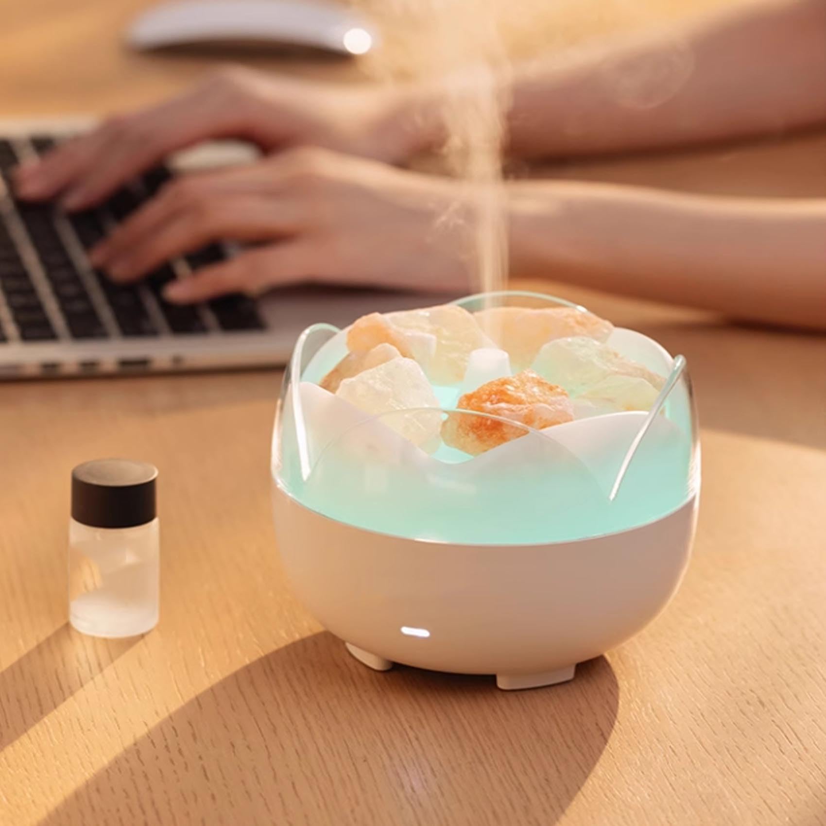 Diffusore per aromaterapia con sale e pietra, umidificatore d'aria, diffusore per aromaterapia silenzioso con protezione automatica spegnimento per casa, ufficio, camera da letto e palestra. (Oli