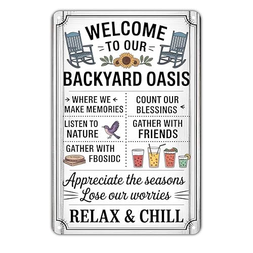 Backyard Oasis tin sign, Vintage Home Relax Metal Sign print