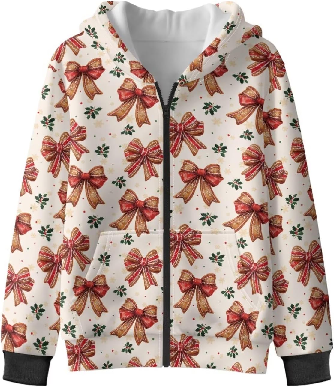 Christmas Hooded Sweatshirt Full Zip Fleece Hoodie for Girls Boys Hoodies Sportswear with Pocket
