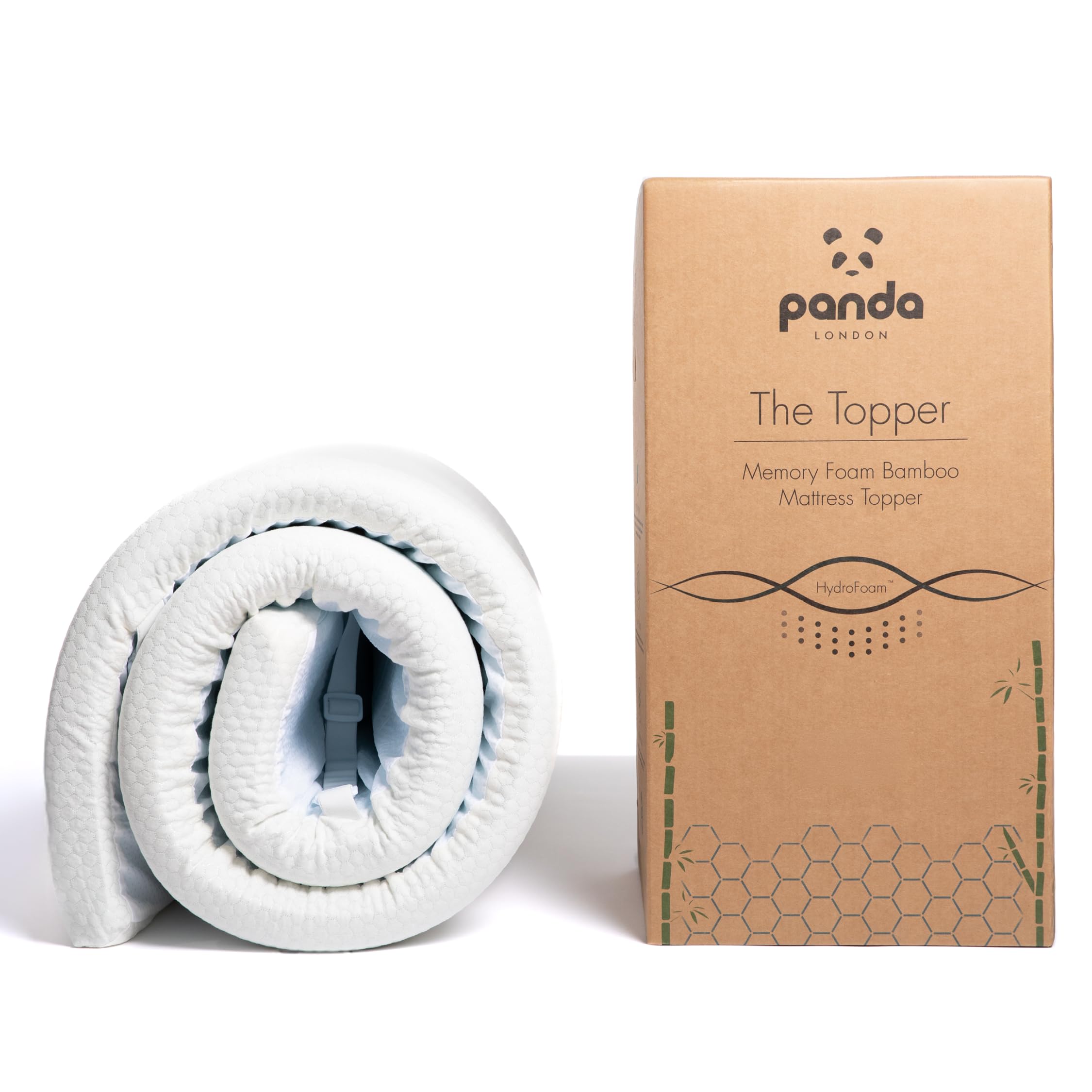 Panda® Gel Infused Memory Foam Bamboo Mattress Topper - UK Single | 5cm Thick | Medium Firm Softness | Orthopaedic Neck, Spine, Hip Support | Adjustable Straps | Temperature Control | Long Lasting
