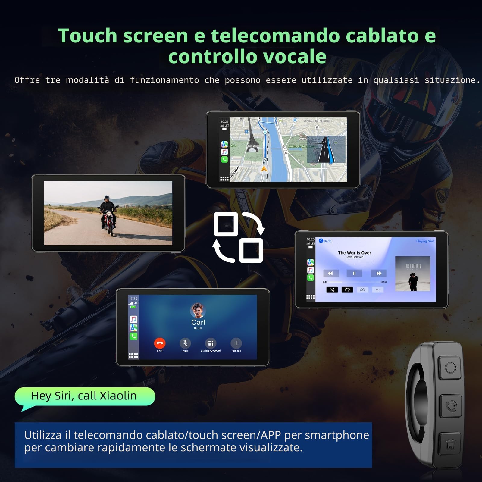 Volam Carplay Moto, Portatile Wireless A-pple Carplay Android Auto per Moto con 2K+1080P Dashcam Anteriore e Posteriore, Impermeabile Touchscreen 5,5 pollici, Navigation, Siri,G-oogle, APP, TF 64G