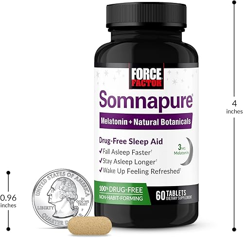 Miniatura 9 de Force Factor Somnapure - Paquete de 3 pastillas para dormir sin drogas para adultos para insomnio ocasional con melatonina y valeriana, pastillas