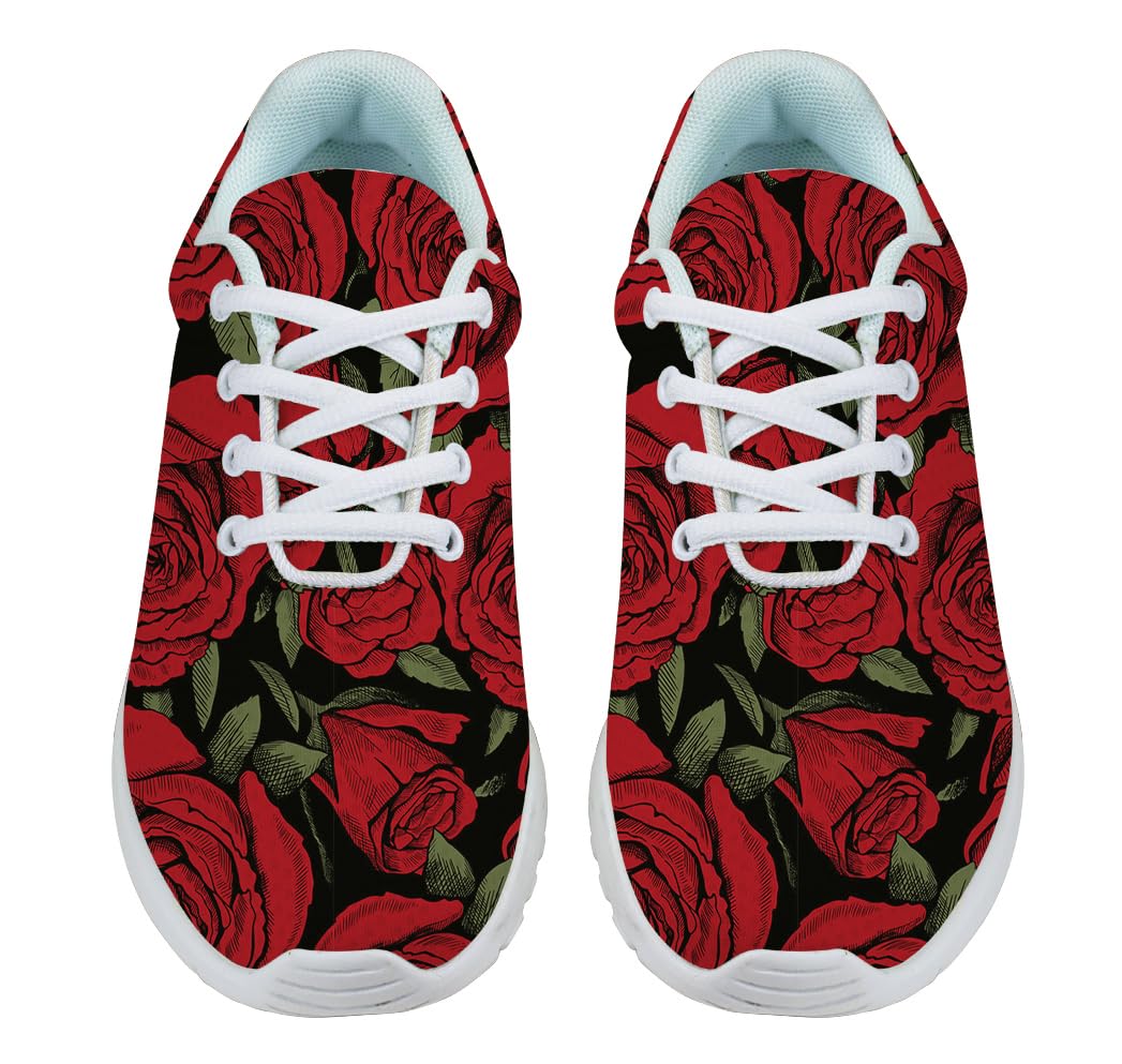 Red Rose Flower Shoes for Women Men Trail Running Casual Fashion Sneakers Slip-on Tennis Shoes