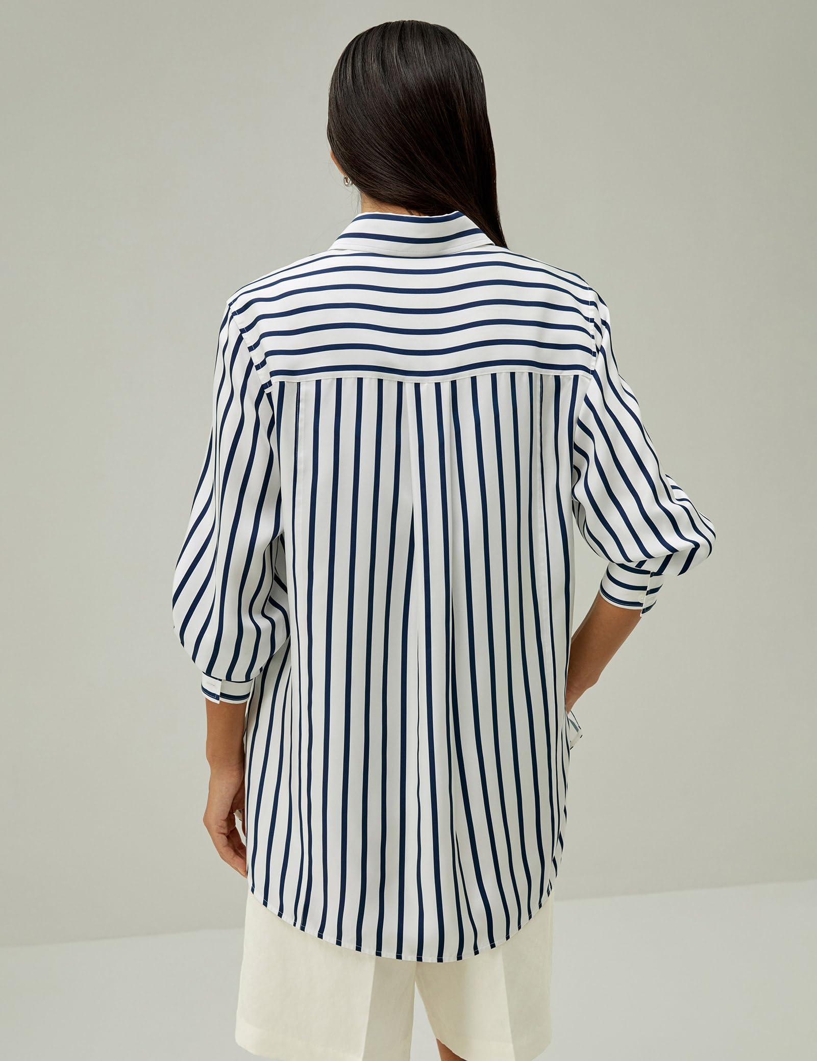 LilySilk Damen Oversized Seidenbluse Satinpaspeln an Ärmeln und Kragen Zeitloses Design für Büro und Freizeitoutfits