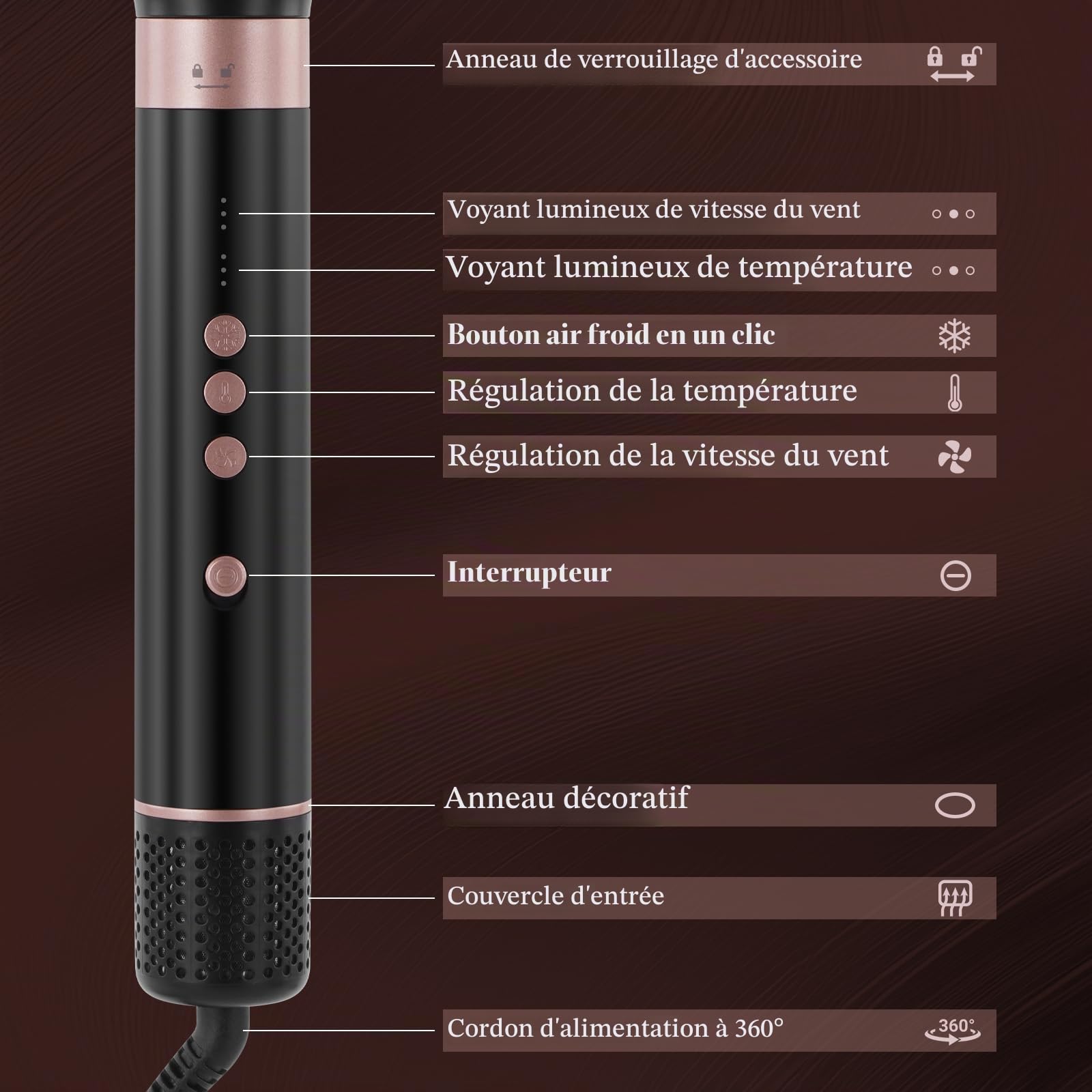 BESTBOMG Air Styler 6 In 1 Hair Styler, Sèche Cheveux, Boucleur a Air 110000 PRM, Brosse Chauffante Brushing, Air Fer A Boucler, Fer à Friser Automatique, Brosse à Lisser les Cheveux
