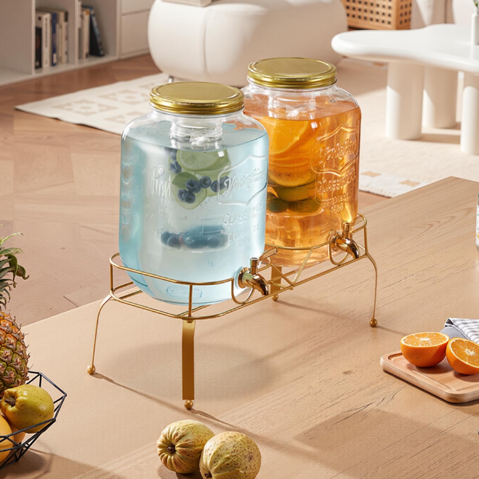 VEVOR Distributore di Bevande, 2 Pezzi da 8 L, Contenitore di Succhi in Vetro con Supporto in Metallo, Rubinetto in Acciaio Inox, Infusore, Distributore di Tè Freddo, Limonata, per Feste