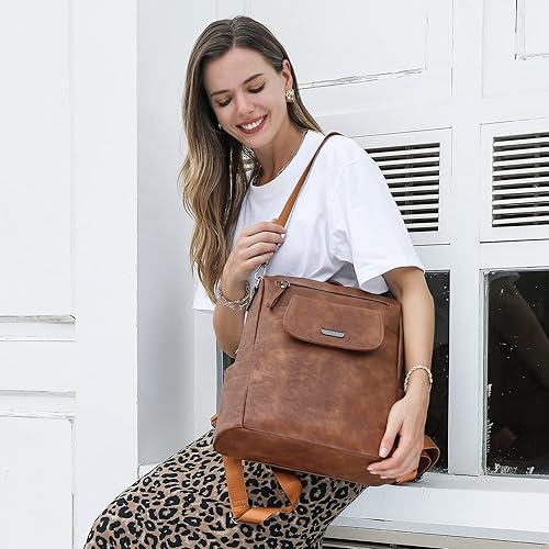 Miniatura 8 de CLUCI - Mochila de cuero para mujer, grande, convertible, de moda, antirrobo, mochilas de viaje