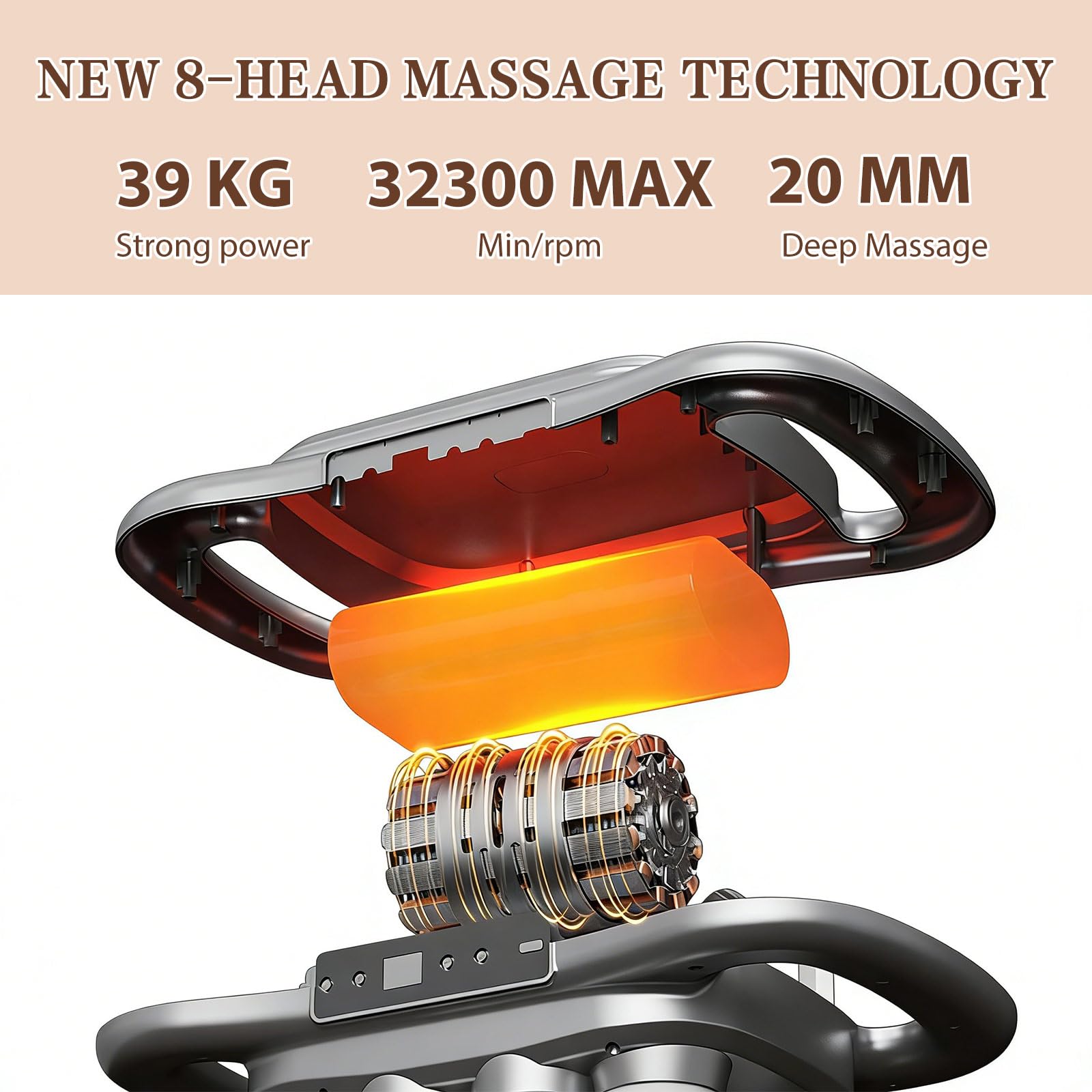 Massagepistole mit 8 Köpfen, Massagegerät mit 3 Modi & 30 Geschwindigkeiten,zur Linderung von Muskelverspannungen und Müdigkeit,Elektrisches Massagegerät für Beine Arme Taille Rücken (8-Kopf)