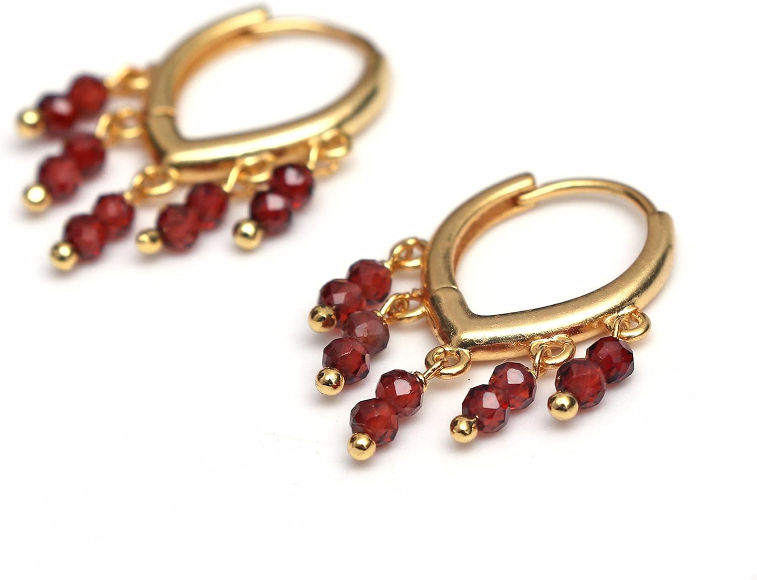 Gempires Red Garnet Earrings for Women,14K Gold Hoop Earrings, January Birthstone, Unique Gold Plated Womens Earrings, Everyday Wear, Gift for Her