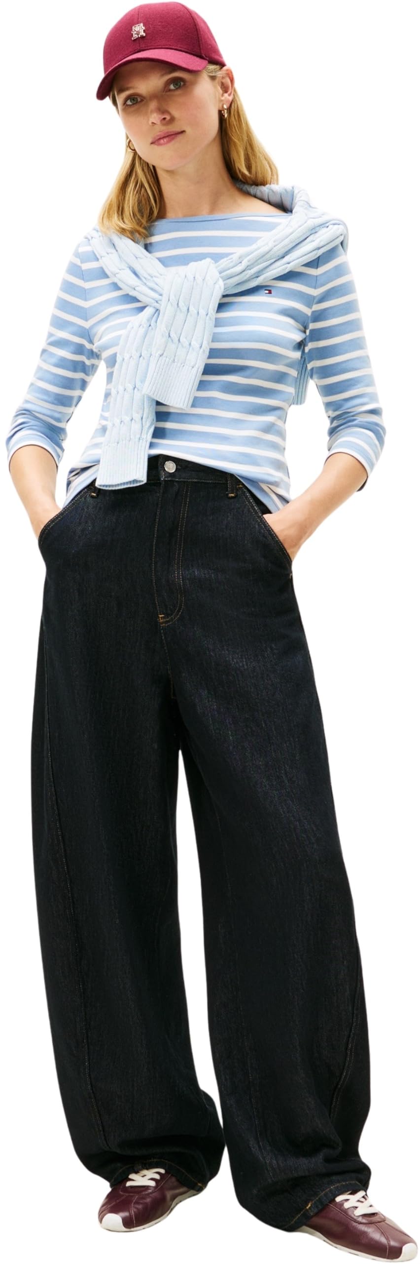 Tommy Hilfiger Donna Maglietta Maniche Lunghe New Cody Slim Scollo a Barca