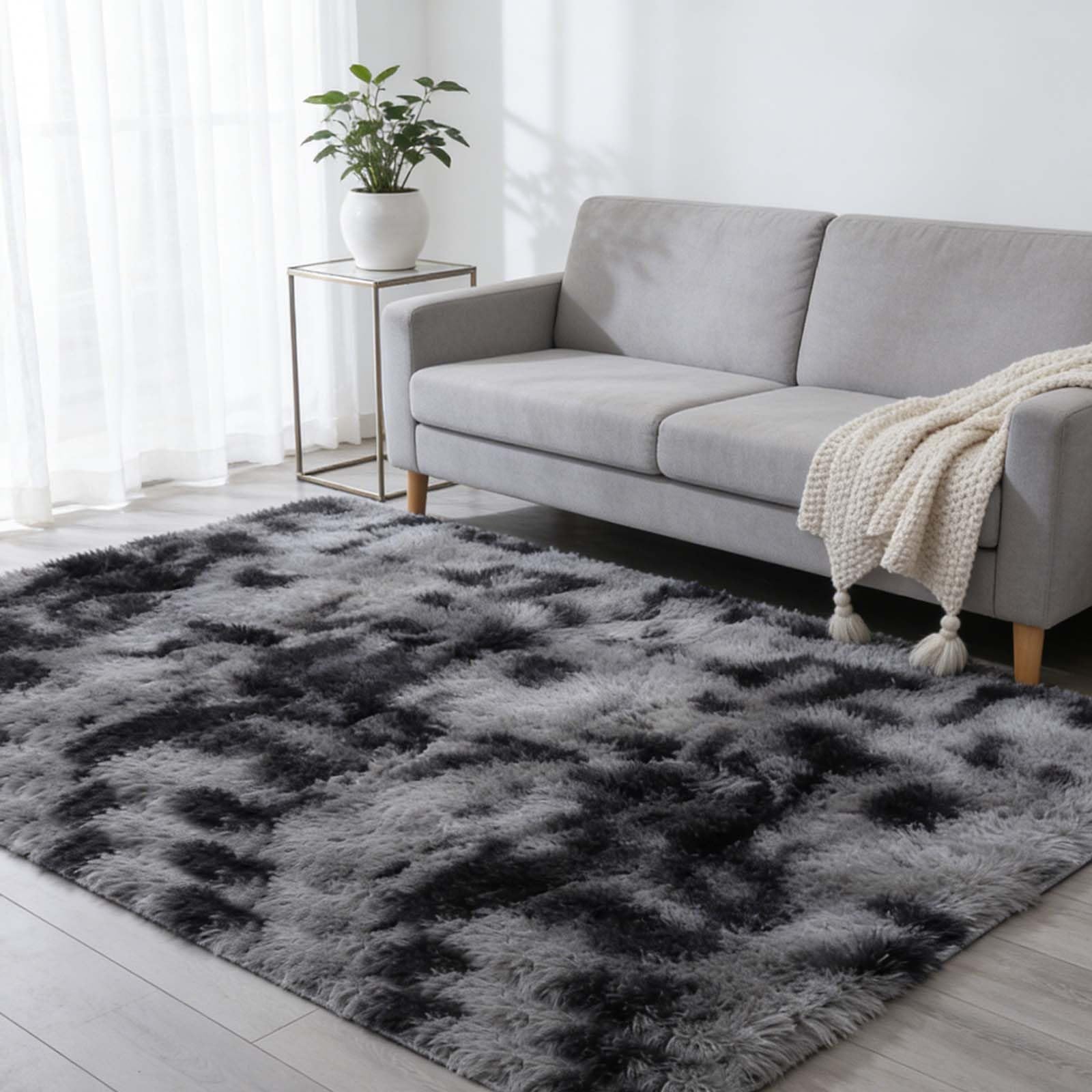 Tapis de salon 60x100 cm gris foncé à poils longs pour bureau et chambre