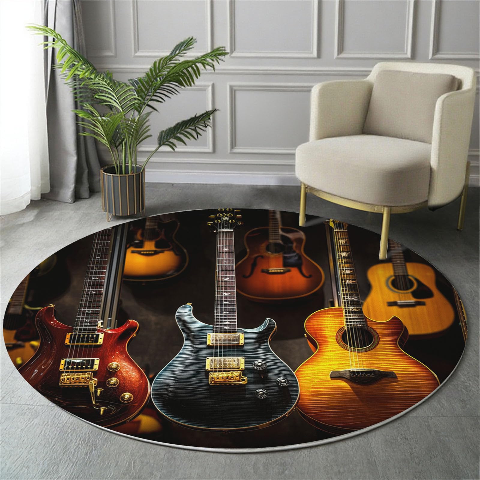 Tapis guitare classique de salon pour créer un coin lecture cosy