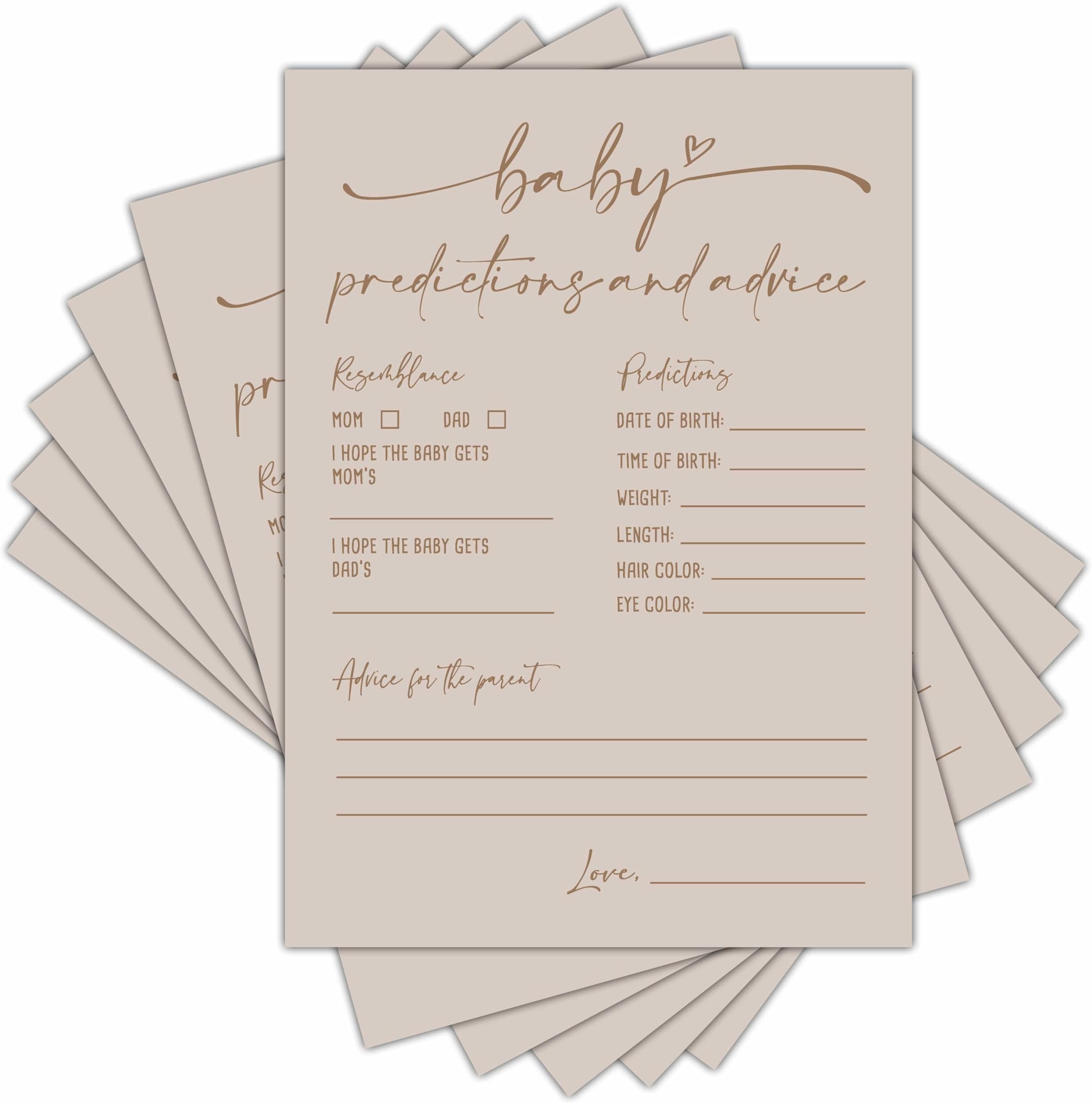 Baby Prediction and Advice Cards, Baby Shower Games Cards, Minimalism Boy or Girl Baby Gender Reveal Party Favors Decorations and Supplies, 30 Pcs Double-Sided - A14