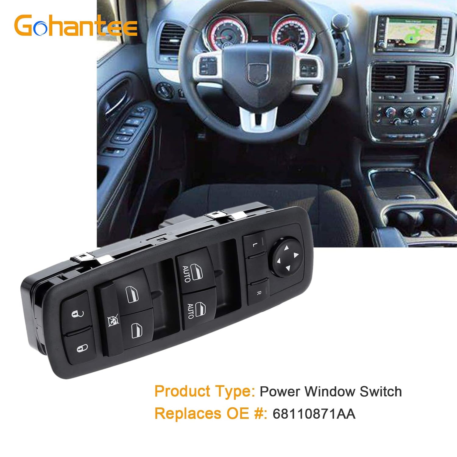68110871AA Driver Side Power Window Master Control Switch Replacement for Chrysler Town & Country 2012-2016 Dodge Grand Caravan 2012-2016 Ram Window Switch with Door Lock Switch