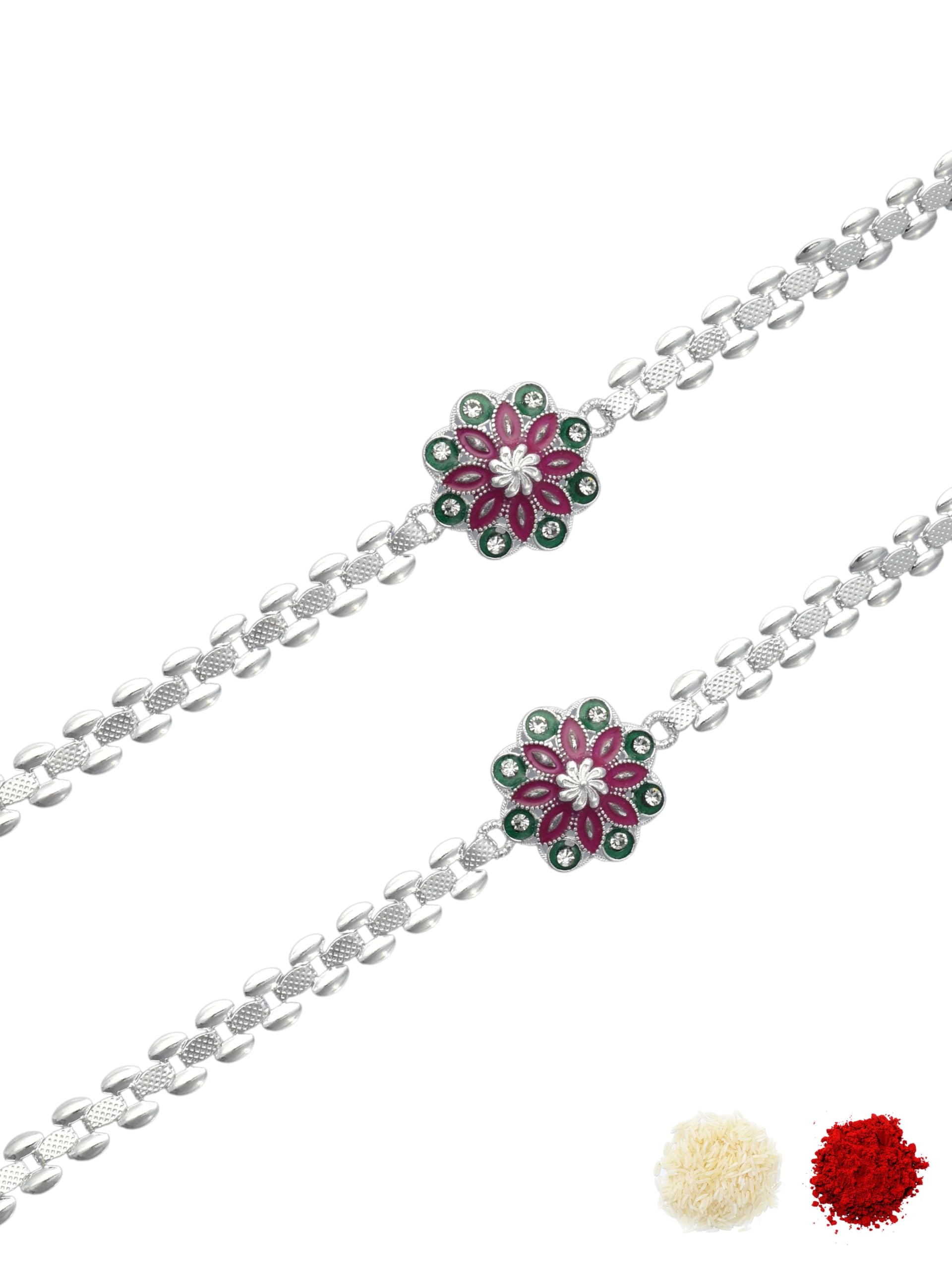 Premium Multi-coloured Minakari Finish Silver-Plated Pack of 2 Bracelet Type Chain Stylish Rakhi for Raksha Bandhan for Brother, Bhai, Bhaiya, with Roli Chawal and Greeting Card-106-image-10
