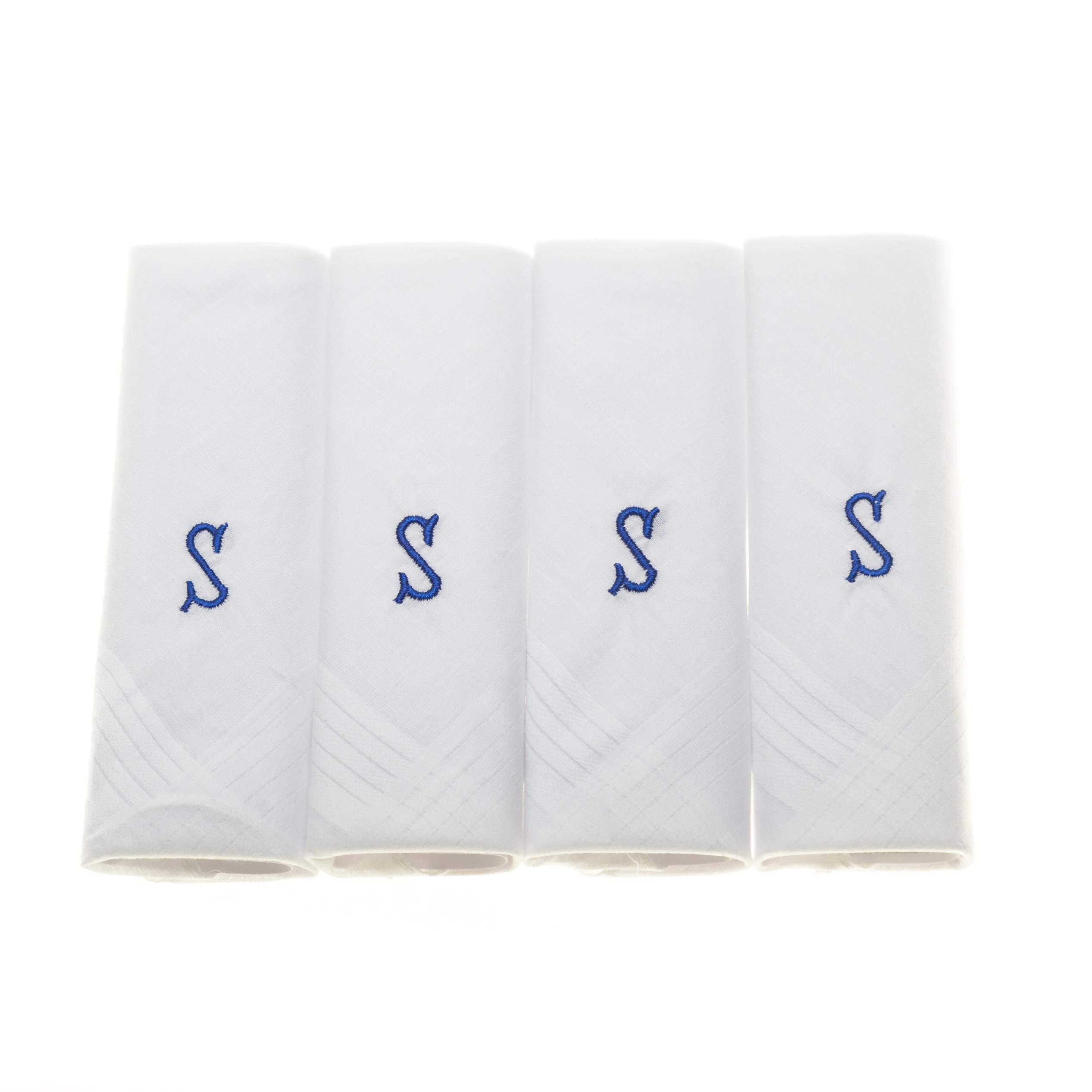Surf the Shop Mens Initial Handkerchiefs 100% Cotton Cellophane 4 Pack Hankies Letter Silver (4 Pack, Letter S)