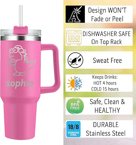 Miniatura 4 de Vaso personalizado de 40 onzas con tapa con asa y pajilla, tazas de viaje de acero inoxidable personalizadas con nombre de texto para trabajo,