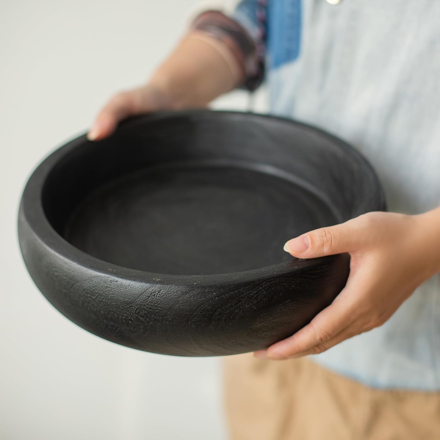 Wooden Decorative Bowl For Home Decor Handmade Rustic serving Key Bowls For Entry Coffee Table Decor Large Black