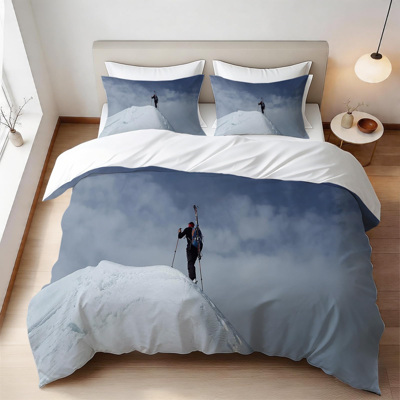Housse de couette 200x200 ski pour parure de lit 2 personnes en microfibres.