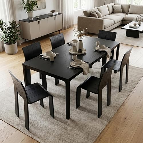 Miniatura 4 de Juego de 4 sillas de comedor de madera negra, sillas de comedor modernas de mediados de siglo con respaldo de madera maciza curvado, sillas