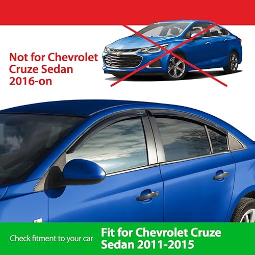 Miniatura 3 de Goodyear Deflectores de ventana inastillables para Chevrolet (Chevy) 2011-2015 Cruze Sedan, protectores de lluvia adhesivos, viseras de ventana,