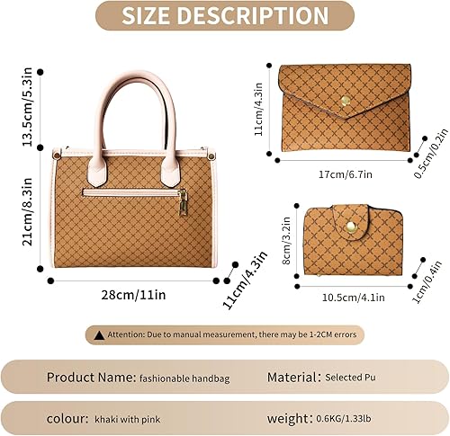 Miniatura 4 de Juego de 3 bolsos y bolsos para mujer, bolso de mano con asa superior, bolso de hombro y cartera a juego y monedero para tarjetas