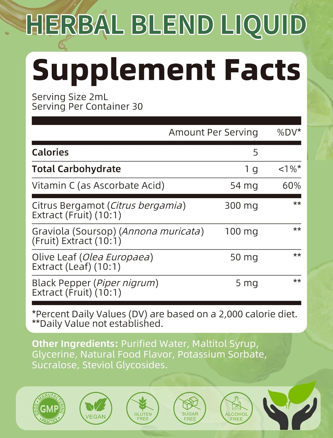 Citrus Bergamot + Soursop Liquid Drops with Olive Leaf, Vitamin C, Black Pepper for Enhanced Absorption, Herbal Wellness Supplement for Cholesterol, Heart & Digestive, Vegan, Sugar free, 2 Fl Oz