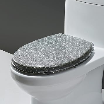 Glitter Toilet Seat, Glitter Slow Close Round Toilet Seats with Cover, Universal Quiet-Close Toilet Lid,Easy to Install and Clean, Durable Resin Color C