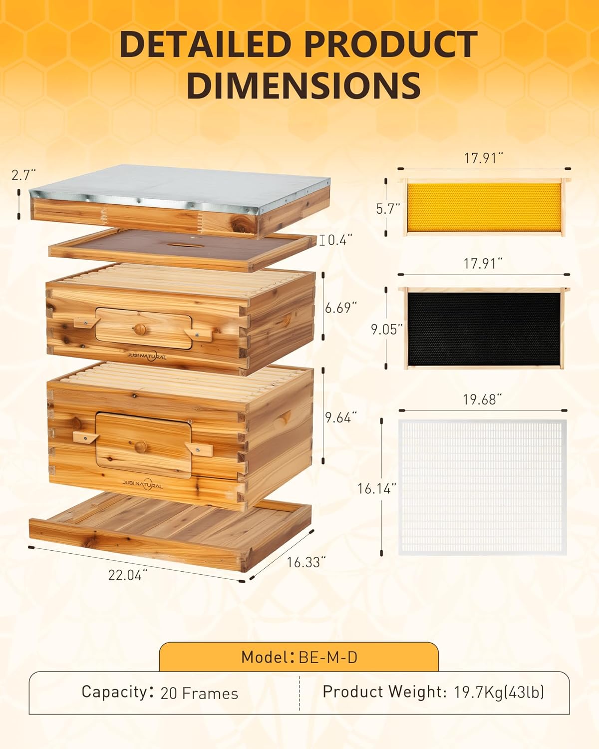 Bee Hive 10 Frame Bee Box Starter Kit, Beeswax Coated Bee Hives for Beekeepers, 1 Deep + 1 Medium Langstroth Beehive Kit, Beekeeping Supplies with Transparent Plastic Window and Queen Excluder