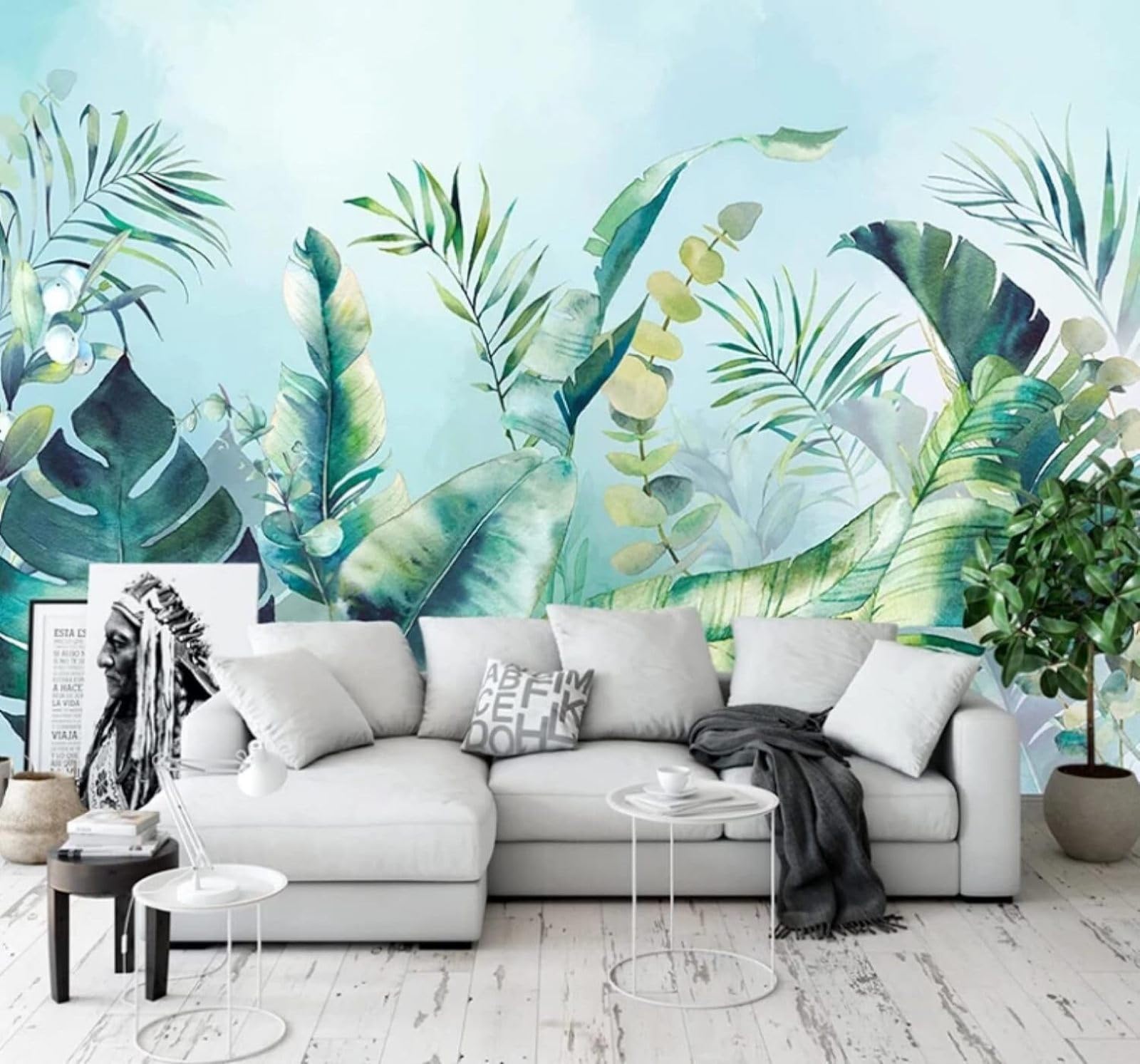 Xlming 250Cm×170Cm(B×H) Minimalist Hand Drawn Fresh Rustic Green Leaves 3D Wallpaper Luxury Home Dining Decor Paste Sofa Living Room The Wall For Bedroom Mural-250Cm×170Cm