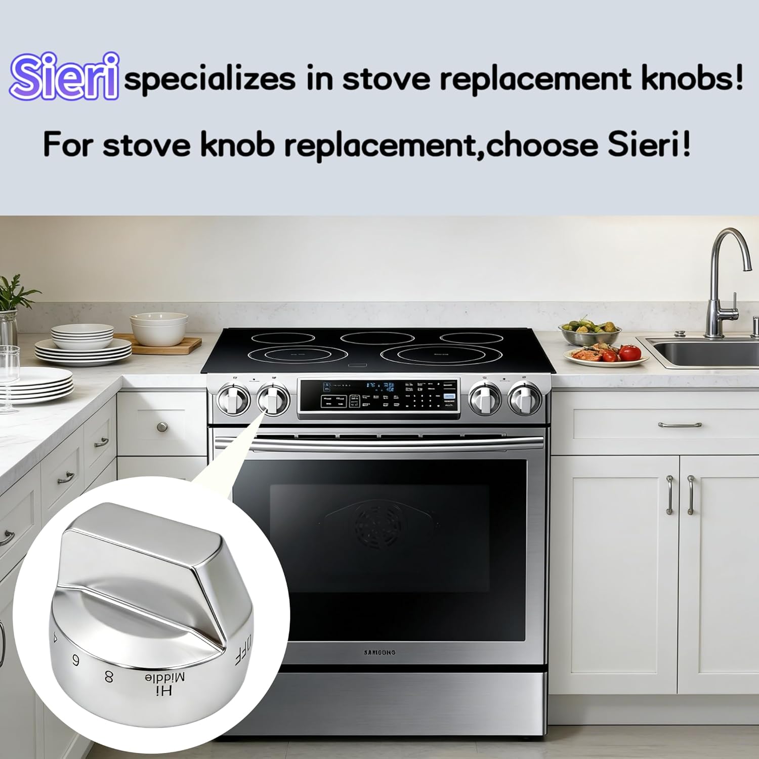 Sieri DG94-00906A DG94-00906B Knob for Samsung NE58F9500SS/AA Electric Stove - 2Pcs DG94-00906A knobs Single Burner,2Pcs DG94-00906B knobs Dual Burner