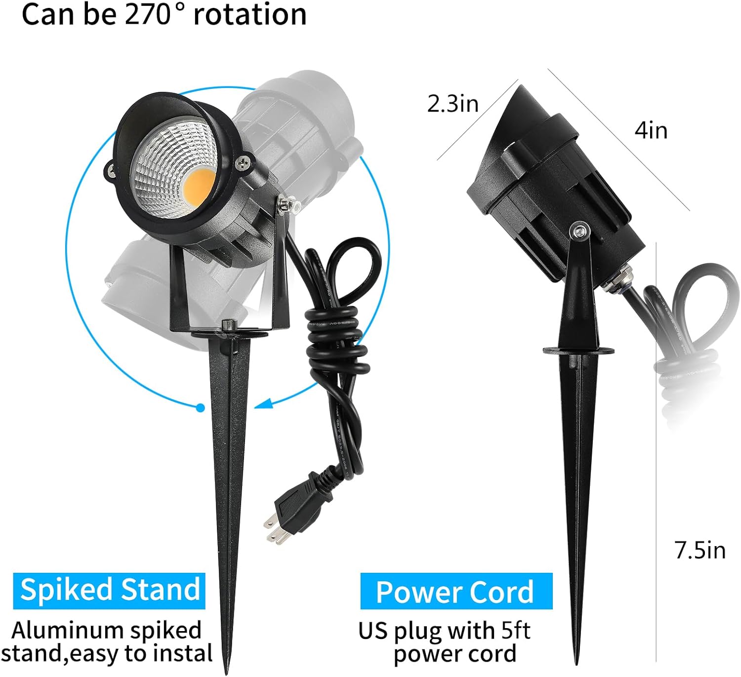 Outdoor Landscape Lights 7W 700LM,110V 120V LED Spot Lights,Waterproof Landscape Spotlights,3CCT Selectable US-3 Plug in Tree Uplights,Mount Wall Lamp Spiked Stand for Yard Pathway,Pack of 8