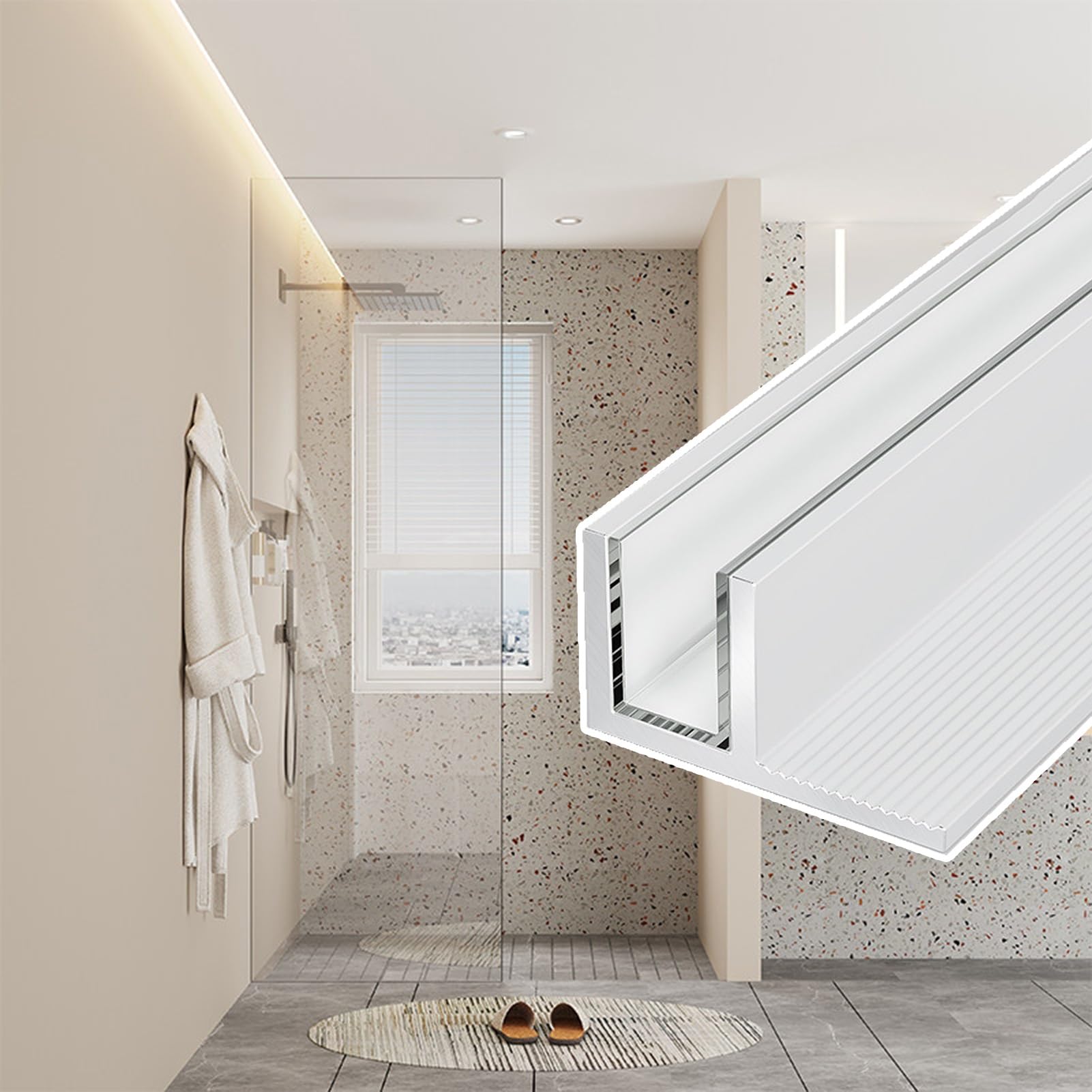 Kittivity White F-Shaped Frameless Glass Channel With Protective Pad, Embedded Partitions Panels Retaining Track Hardware Kit, Heavy Duty Fixed Slot(,L2.1m/6.9Ft)