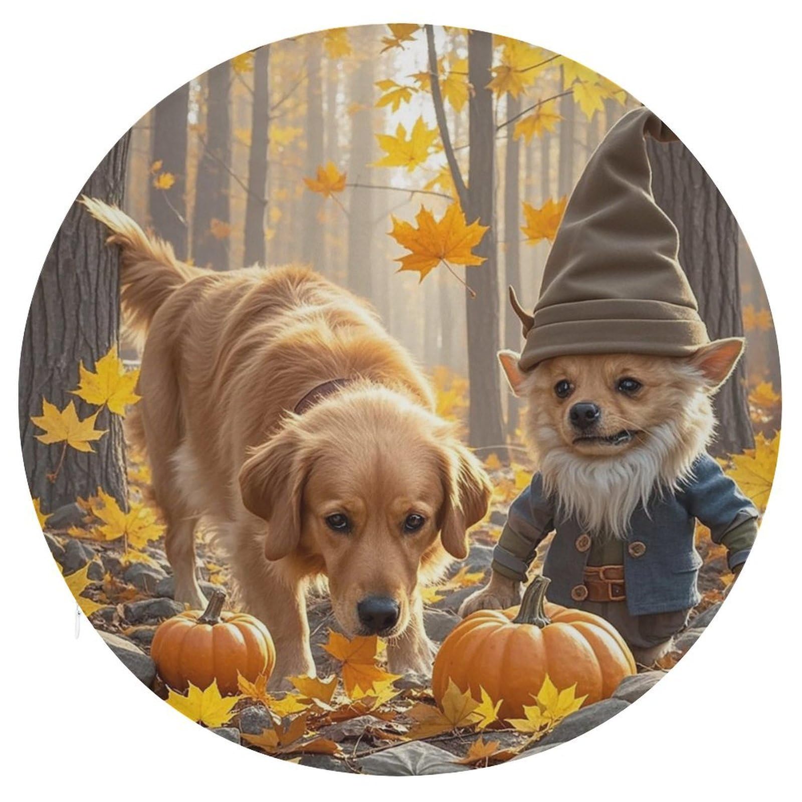 LZQPOEAS Dog and Maple Leaves Swivel Seat Cushion with Supportive Memory Foam Comfort Round Bar Stool Cushion 15.3" Diameter Rotating Seat Cushions Fashion Chair Pad for Car Office Home